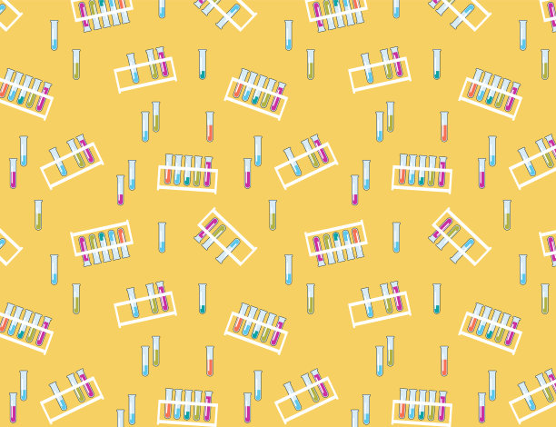 无缝图案学校化学班透明玻璃烧瓶和蒸馏器，化学实验室玻璃器皿。科学研究用试管。实验用化学设备。图片下载