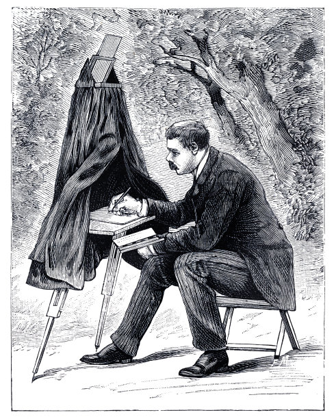 男人用便携式暗箱雕刻，1891年图片下载