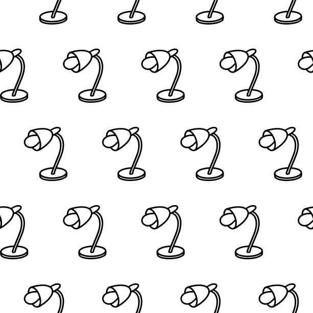 手绘台灯无缝图案。涂鸦轮廓图案与台灯。涂鸦台灯包装纸，学校设计墙纸，纺织品，装饰，自由职业。成人，儿童彩灯页图片下载