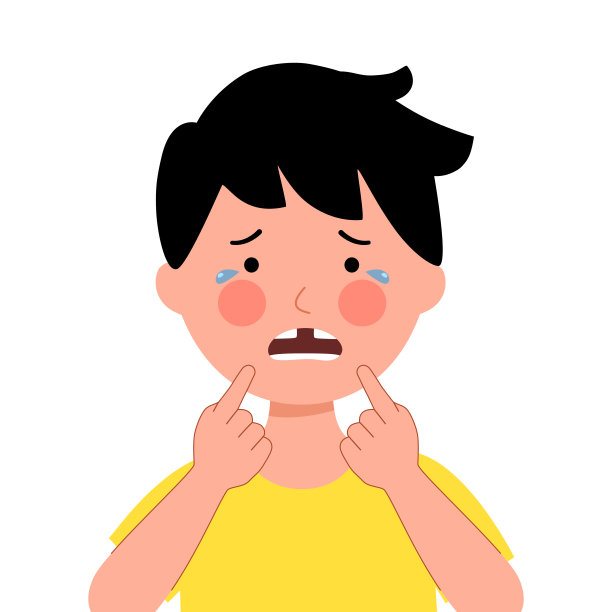 哭泣的男孩在白色背景上的平面设计缺牙。牙齿的问题。图片下载