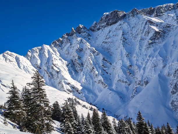 美丽的雪景皮兹塞格纳斯和皮兹萨尔多纳。前往Färispitz Elm Glarus山顶的滑雪之旅。瑞士的冬季仙境。高质量照片图片下载