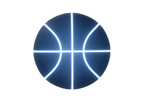 蓝色的篮球，明亮的霓虹线在白色的背景图片下载
