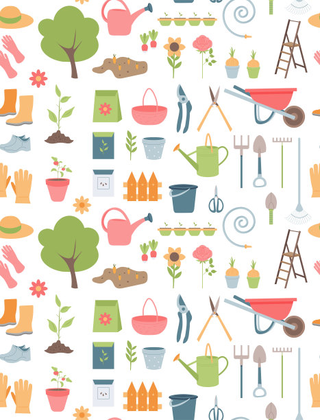 矢量无缝模式的花园项目。园艺工具。园艺和农场的概念。图片下载