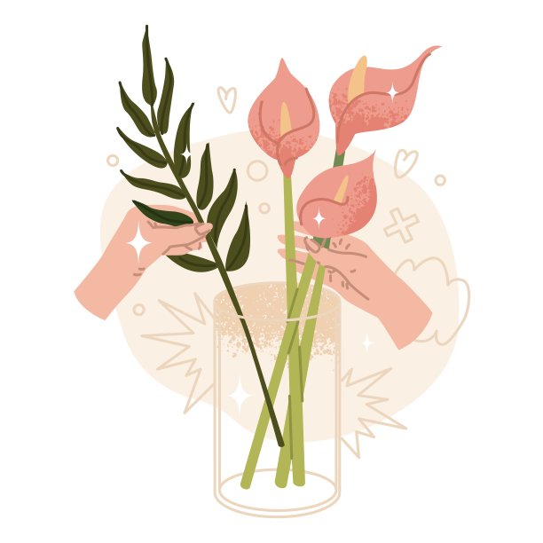 Hands为花束挑选鲜花。送花店。花作为节日礼物。矢量插图隔离在透明的背景。图片下载
