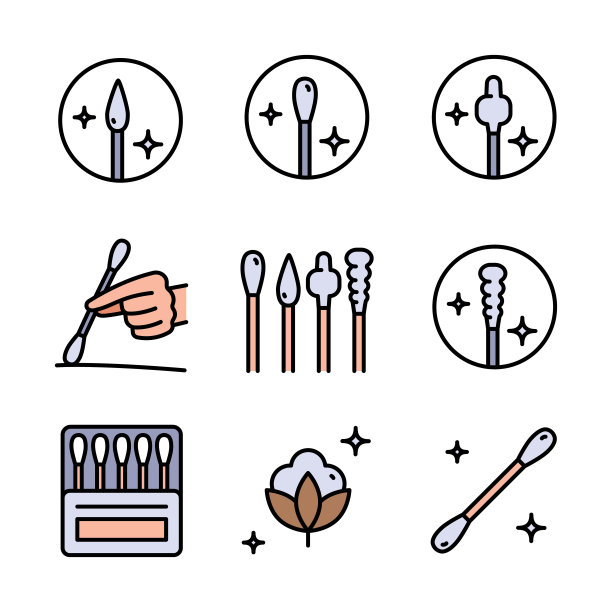 生态棉签图标颜色矢量。塑料棒。Dna芽简单的图标集图片下载