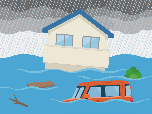 房屋和汽车被水淹图片下载