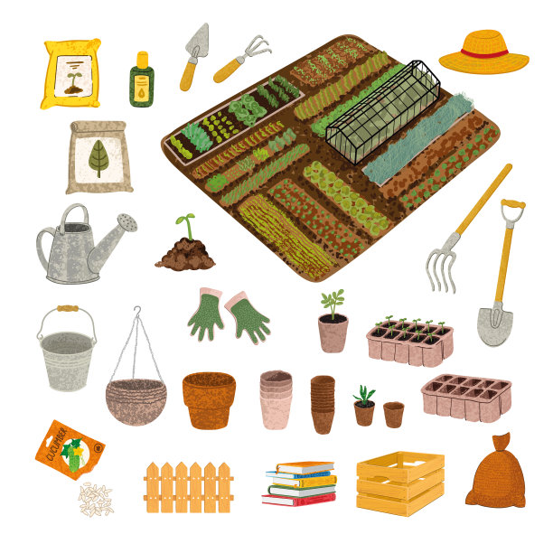 园艺彩色插图套装图片下载