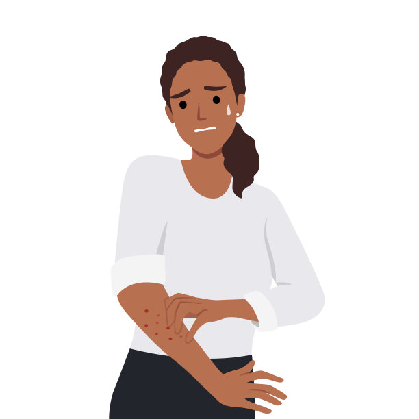 痛苦的女人在抓她手上的皮肤。各种皮肤问题，如过敏、牛皮癣、瘙痒、特应性皮炎、湿疹、干燥、发红。病毒病和湿疹。图片下载