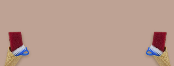 横幅用厨房清洁海绵和刷在冰淇淋筒。图片下载