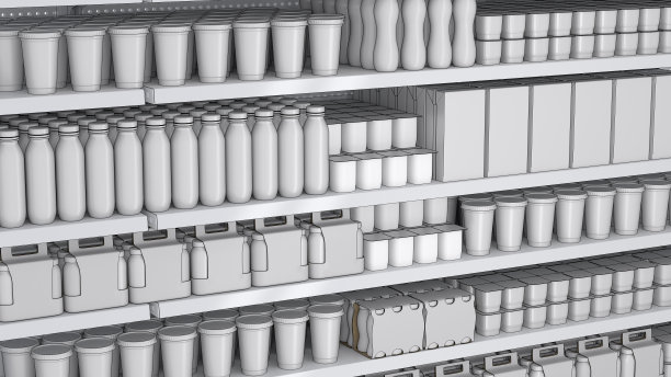 零售货架上空白的乳制品模型图片下载