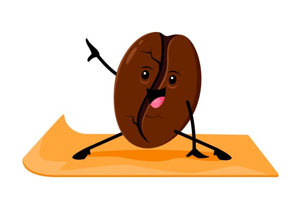 卡通快乐咖啡豆人物关于瑜伽运动图片下载