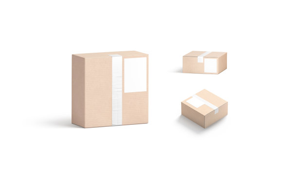 空白的白色运输标签上的工艺盒模型，不同的一面图片下载