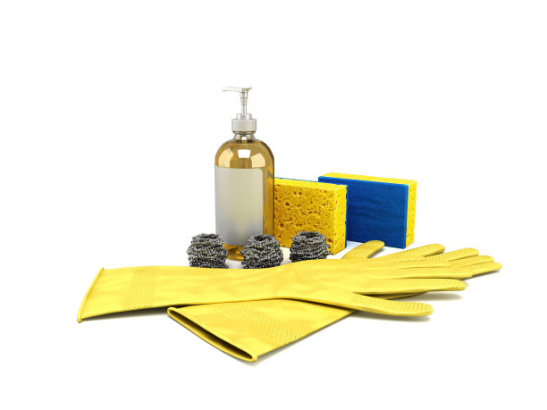 一套餐具洗碗3d渲染在白色背景图片下载