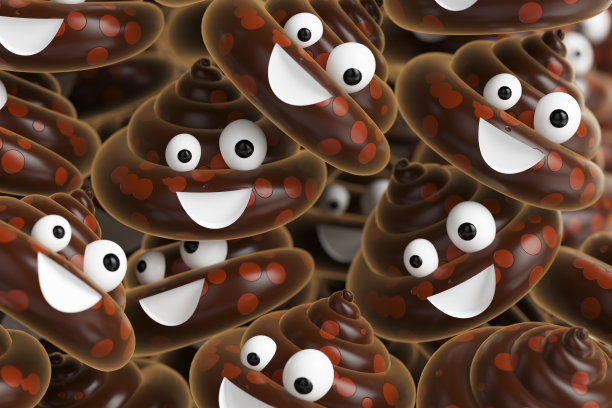 一大群表情符号，以欢快的SHIT的形式出现。三维渲染图图片下载