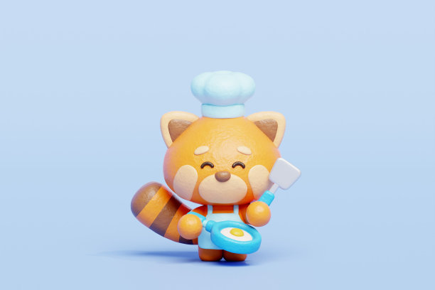 3D可爱小熊猫烹饪，卡通动物角色，3D渲染。图片下载