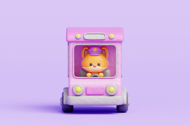 3D可爱狐狸驾驶公交车，卡通动物角色，3D渲染。图片下载