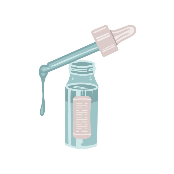 带移液器的手绘精华液瓶，美容美容元素，自我护理。为美容院、化妆品店、彩妆设计插画。彩色扁平款式。图片下载