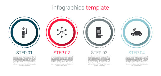 设置Usb无线适配器，网络，数字门锁和智能汽车系统。业务信息图表模板。向量图片下载
