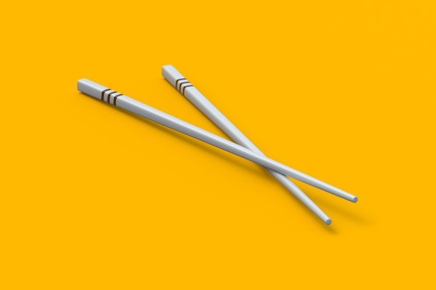 两根木筷子。亚洲文化。竹竿。东方餐具。三维渲染图片下载