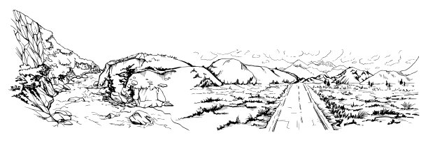 手绘水墨矢量插图，中南美山水风光，高速公路公路平面，悬崖河流激流。孤立在白色背景上。设计旅游、度假、宣传册、印刷品图片下载