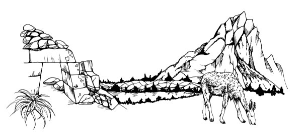 手绘水墨矢量插图，山地景观风景中南美洲，丘陵平面，马丘比丘梯田。孤立在白色背景上。设计旅游、度假旅行、宣传册、印刷图片下载