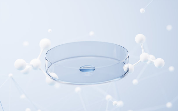 化学烧杯与分子背景，3d渲染。图片下载
