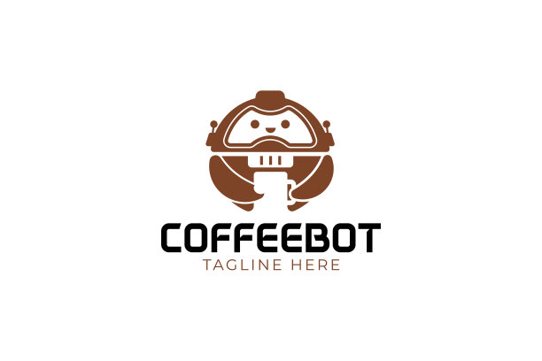 机器人咖啡的符号标识和现代咖啡机的符号概念，为咖啡馆和食品饮料图片下载