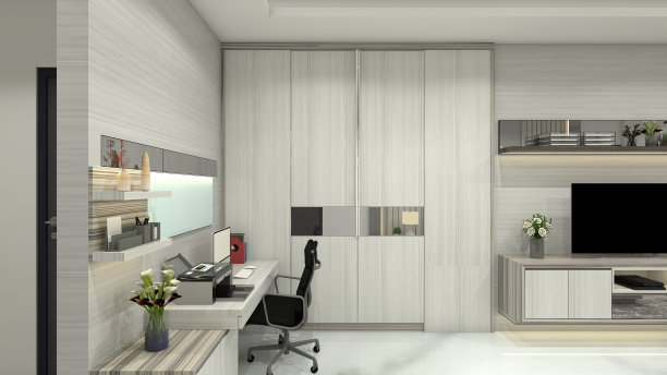 极简主义的办公桌设计与抽屉柜，展示架和储物柜图片下载