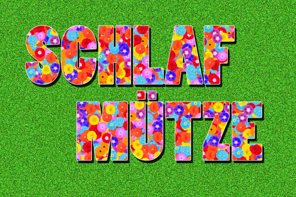 德语单词schlafm<e:1>在绿色背景上用花书写，图形，插图图片下载