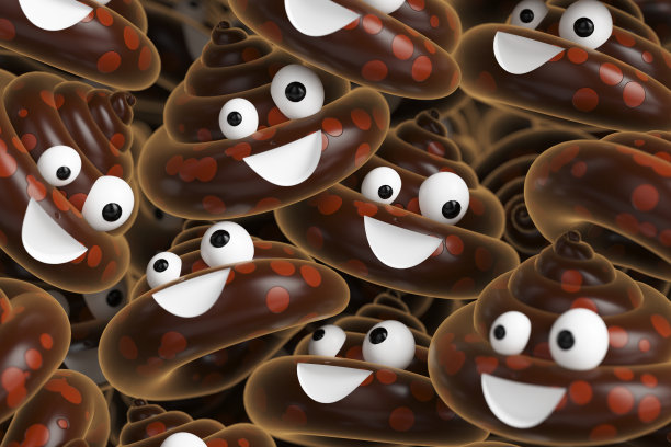 一大群表情符号，以欢快的SHIT的形式出现。三维渲染图图片下载