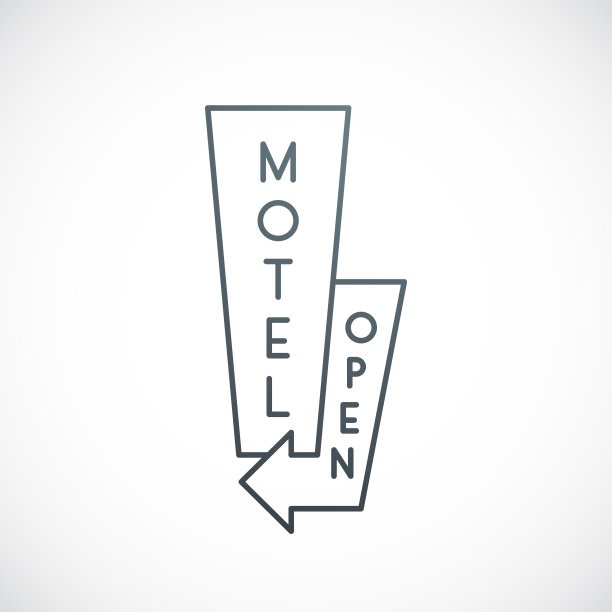 汽车旅馆的招牌排成一行。汽车旅馆打开简单的图标。图片下载