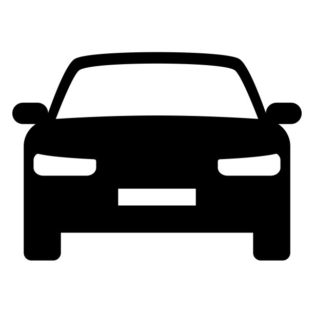 汽车-黑色和白色矢量剪影插图的前视图汽车机动车辆，孤立的白色图片下载