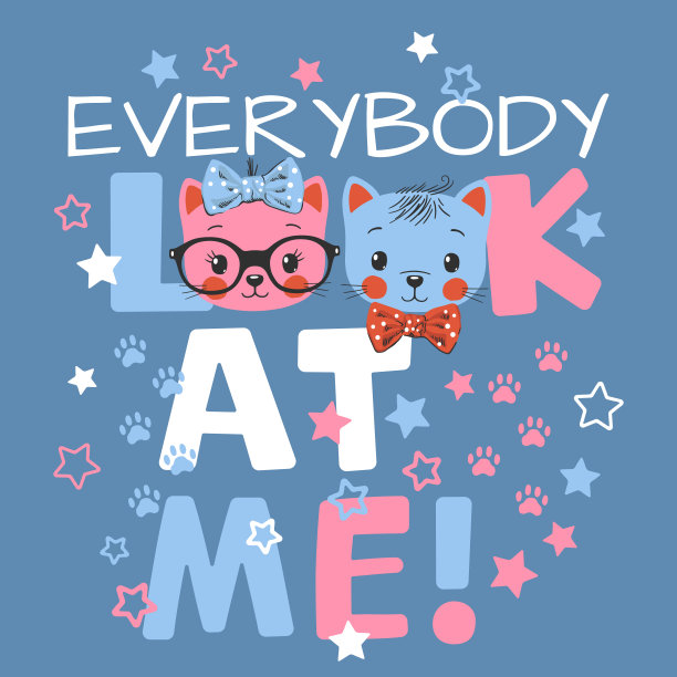 可爱的猫在黑暗的背景下，每个人都看着我的口号文本图片下载
