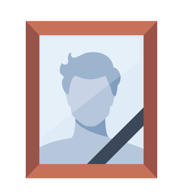 一个死人的照片，戴着黑色的哀悼丝带。死人画像。葬礼仪式。礼仪服务。矢量插图。图片下载