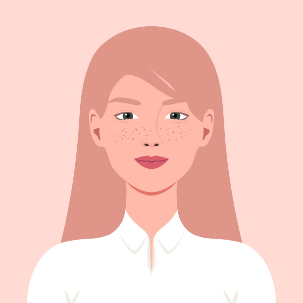 一个长着长发、长着雀斑、面带微笑的年轻女人的肖像。社交媒体的化身。矢量图图片下载