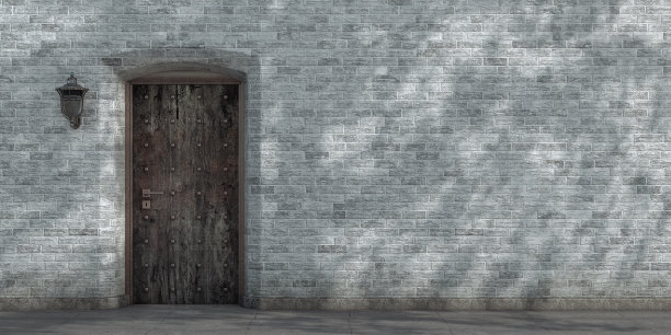 监狱生锈的大门与砖墙背景。3d渲染图片下载