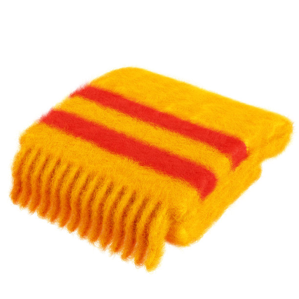 温暖蓬松舒适格纹或围巾与流苏3d渲染插图。秋季或冬季设计的折叠软毯。图片下载