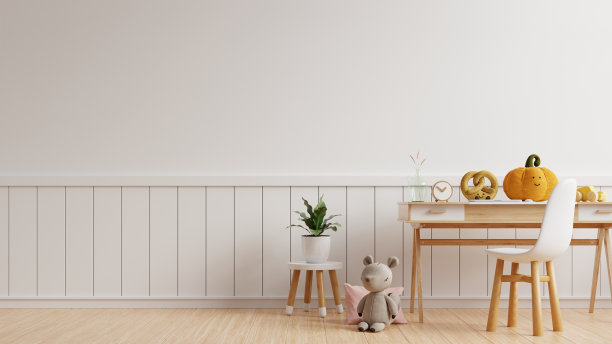 儿童房白色墙面背景的模拟墙，斯堪的纳维亚风格的儿童房图片下载