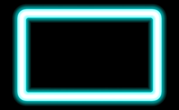 霓虹灯矩形框架，用于照片和演示设计。黑色背景的边框。现代荧光旗帜。暗发光照明艺术插图图片下载