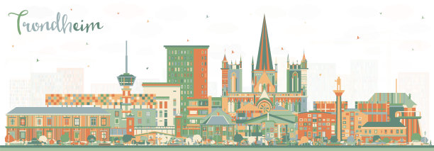 挪威特隆赫姆城市天际线与彩色建筑。特隆赫姆城市景观与地标。商务旅行和旅游概念与历史建筑。图片下载