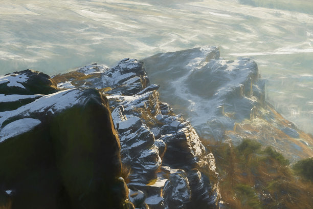 蟑螂。英国峰区国家公园冬季风景的数码油画。图片下载