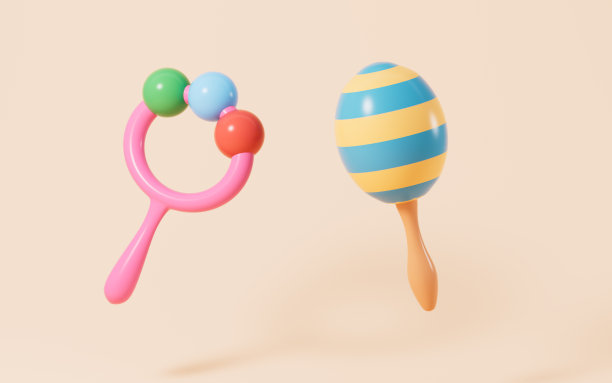 婴儿摇鼓，婴儿玩具，婴儿用品，3d渲染。图片下载