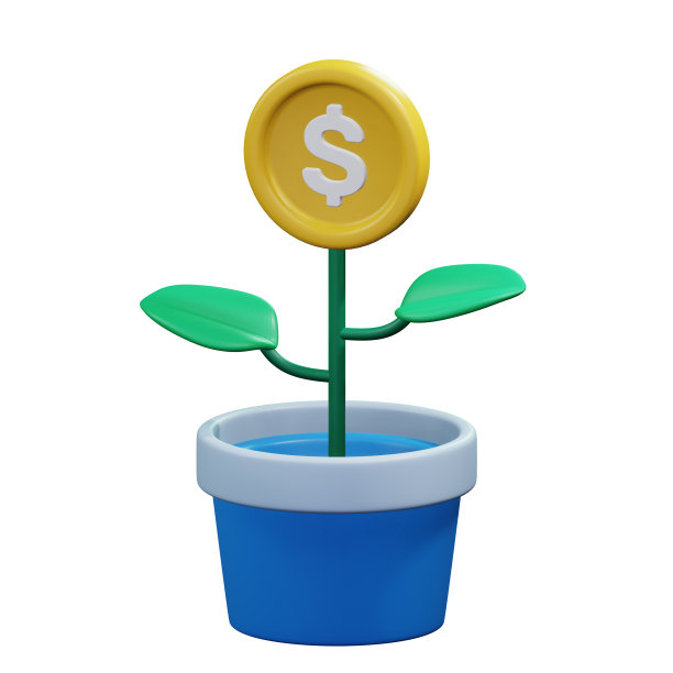 金币植物在花盆中生长，为企业融资投资3d渲染图标插画设计图片下载