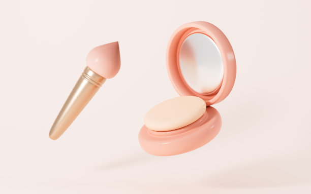 压粉、化妆刷、口红等化妆工具，3d渲染。图片下载