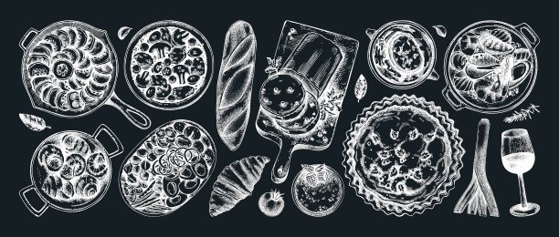 法国美食速写套装图片下载