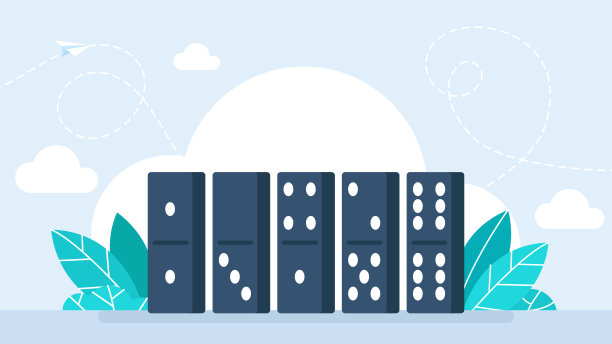 站在多米诺骨牌。多米诺效应、连锁反应和灾难经营理念。站在多米诺骨牌。行动和反应平衡业务，连锁排，灾难战略。矢量图图片下载