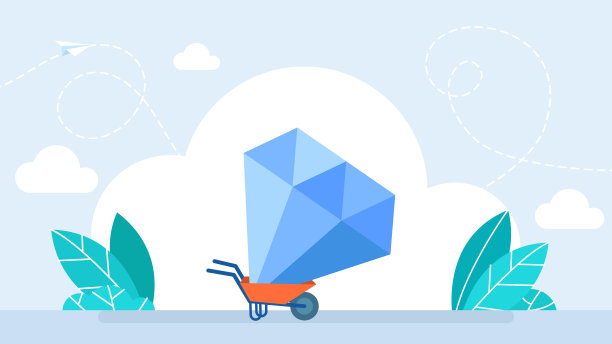 创造力，才华。想象力，绝妙的想法，洞察力，梦想。一车钻石。手推车上装有珠宝、宝石。成功的事业。现代扁平风格。时髦的插图图片下载