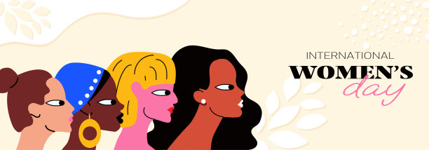 国际妇女节的横幅上有一群不同的女性角色图片下载