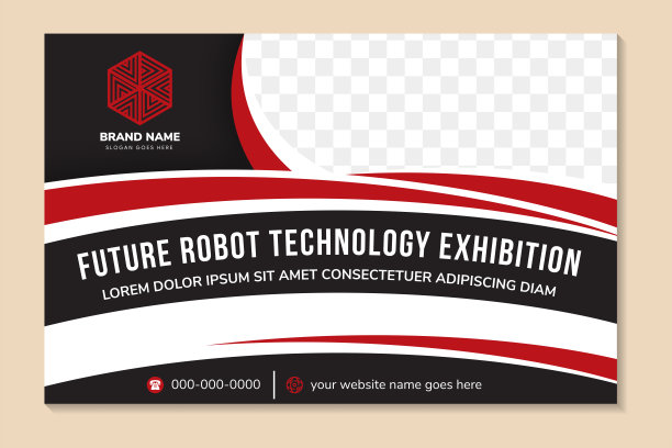 未来机器人技术展的社交媒体横幅设计模板在水平布局中用空间进行照片拼贴，集合矢量插画图片下载