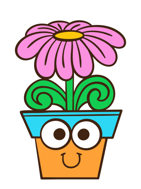 可爱的盆栽雏菊花卡通孤立在白色图片下载